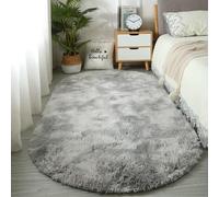 Hearda Alfombra Oval Peluda Salon, Alfombra Shaggy Pelo Largo Tie Dye Alfombrilla Habitacion Moderna Suave Esponjosa Lavables con Base Antideslizante para Dormitorio (Gris Claro,100x200cm)