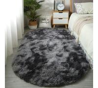 Hearda Alfombra Oval Peluda Salon, Alfombra Shaggy Pelo Largo Tie Dye Alfombrilla Habitacion Moderna Suave Esponjosa Lavables con Base Antideslizante para Dormitorio (Gris Oscuro,50x120cm)