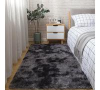 Hearda Alfombra Peluda Salon, Alfombra Shaggy Pelo Largo Tie Dye Alfombrilla Habitacion Moderna Suave Esponjosa Lavables con Base Antideslizante para Dormitorio (Gris Oscuro D,80x160cm)