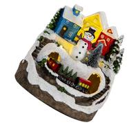 HEATSHAKING Casa Navideña Iluminada con Sonido y Tren, Adorno de Resina Rústica para Mesa en Navidad, Adecuado para Cocina y Ambiente Festivo