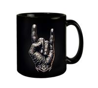 Heavy Metal Sign of Taza Negra en Rock-Horn Gesto para los fans de la música - Signo de mano con dedos simbolismo ideal Mano Cornuta