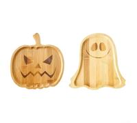 HEBEOT 2 bandejas de madera para aperitivos de Halloween, calabaza y aparición, bandejas para servir decoraciones de fiesta, pastel de caramelo, exhibición de frutas, vajilla creativa de vacaciones