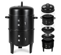 Hebitod 3 en 1 Horno de ahumado con termómetro, barril de humo con 2 puertas, 2 niveles y escotilla de ventilación ajustable, barbacoa compacta para jardín, balcón y camping
