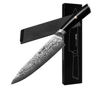 hecef Cuchillo Damasco, Cuchillo Japones Profesional con Mango Ergonómico G10, 67 Capas Cuchillo Acero Damasco con Protector de Hoja, 20 cm Cuchillo Chef, Regalo para Chef y Amantes de la Cocina
