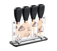 hecef Juego de Cuchillos para Queso 5 Piezas con Soporte Acrílico, Set para Servir Queso en Acero Inoxidable Oro Rosa, ideal para Tabla de Quesos, Aperitivos y Regalo