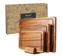 hecef Juego de tablas de cortar de madera con soporte, reversibles para cortar y servir, con ranuras antigoteo y asas integradas, set de 3 para carne, pescado, verduras, pan, embutidos y quesos