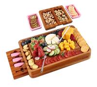 hecef Tabla de Quesos Grande para Reuniones - Set Completo con Cuchillos, Cajones y Cuencos, Ideal para Servir Aperitivos, Embutidos y Snacks Fácilmente