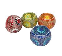 HEEPDD Tealight Holders Tea Light 4 Pack Glass Candle 4 Pack Glass Candle Holders Vintage Jar Tea Light Holder Romantic Mosaic Glass Candle Holder Decoration for Home Bar Dinner Mosaic