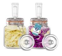 HEFTMAN Tarro de fermentación 2-pack con válvula de aire - 1 l para fermentación segura de kéfir, kimchi, chucrut, masa madre - tapa de silicona y pesas de fermentación - tarros de fermentación 2-pack