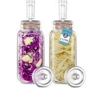 HEFTMAN Tarro de fermentación con cierre de aire, 2 l, ideal para una fermentación segura, tapas de silicona y pesos de fermentación