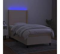HEFZGDB Cama con somier con colchón y LED, color crema, 100 x 200 cm, de tela, cama matrimonial, cama individual, cama doble, para habitación de invitados, salón, albergue dormitorio