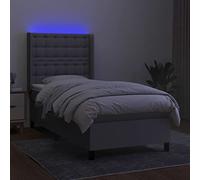 HEFZGDB Cama con somier con colchón y LED, gris claro, 100 x 200 cm, de tela, cama matrimonial, cama individual, cama doble, para habitación de invitados, salón, albergue dormitorio