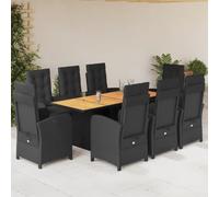 HEFZGDB Juego de comedor de jardín con cojines de ratán sintético negro, muebles de jardín con respaldo ajustable y reposapiés, cómodos sillones con cojines acolchados gruesos