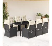 HEFZGDB Juego de comedor de jardín con cojines de ratán sintético negro, muebles de jardín de ratán sintético con respaldo ajustable y reposapiés, cómodos sillones con cojines gruesos acolchados