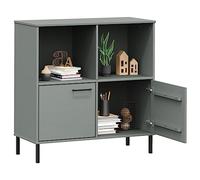 HEFZGDB Librería Oslo con patas de metal gris 90 x 35 x 90,5 cm de madera maciza Carrito de libros Cd estantería estantería armario farmacéutico cocina para oficina, estudio, salón, dormitorio