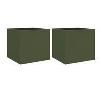 HEFZGDB Macetero de 2 unidades, color verde oliva, 32 x 30 x 29 cm, de acero, tamaño grande, para jardín, balcón, patio, terraza