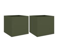 HEFZGDB Macetero de 2 unidades, color verde oliva, 49 x 47 x 46 cm, de acero, tamaño grande, para jardín, balcón, patio, terraza