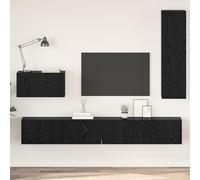 HEFZGDB Mueble de pared para TV con estante y puerta, 4 unidades, roble negro, sistema de almacenamiento modular, diseño rústico de madera