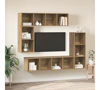 HEFZGDB Mueble de TV de 4 piezas de madera de roble artesanal, estantería de pared modular con sistema de almacenamiento para una organización eficiente del espacio, forma rectangular delgada