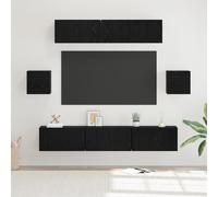 HEFZGDB Mueble de TV montado en la pared, 7 piezas, en roble negro, 80 x 30 x 30 cm, con frente opaco y diseño modular para una organización óptima del espacio y ahorrar espacio de almacenamiento
