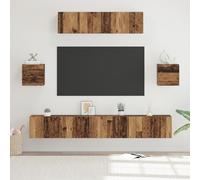 HEFZGDB Mueble de TV montado en la pared con puerta, 7 piezas, madera vieja, 80 x 30 x 30 cm, espacio de almacenamiento, diseño modular, material de madera, estilo moderno, organización, funcionalidad