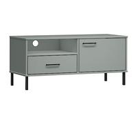 HEFZGDB Mueble de TV Oslo con patas de metal, color gris, madera maciza de pino y pino para sala de estar, mueble de televisión, mesa auxiliar para sala de recreación, habitación de invitados