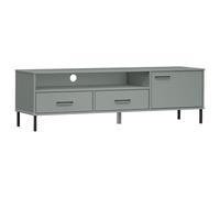 HEFZGDB Mueble de TV Oslo con patas de metal gris madera maciza de pino para TV, mesa auxiliar moderna, mesa auxiliar, salón, muebles para salón, habitación de invitados, sala de recreo dormitorio