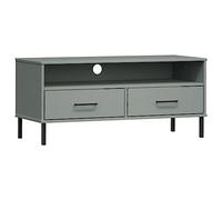 HEFZGDB Mueble de TV Oslo con patas de metal gris madera maciza pino Living Room Cabinets Tv Lowboard Mesa de centro mesa de televisión para oficina, sala de recreo, dormitorio, habitación de