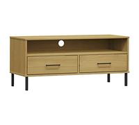 HEFZGDB Mueble de TV Oslo con patas de metal marrón madera maciza de pino Living Room Cabinets Tv Lowboard Mesa de centro mesa de televisión para oficina, sala de recreo, dormitorio, habitación de