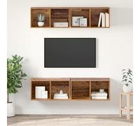 HEFZGDB Mueble para TV de pared, 4 unidades, madera vieja, 37 x 37 x 72 cm, material de madera, modular, solución de almacenamiento, ahorro de espacio, montaje en pared