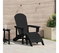 HEFZGDB Silla Adirondack con reposapiés, color negro, HDPE, muebles de jardín para exteriores, diseño clásico, construcción robusta, asiento cómodo, resistente a la intemperie, fácil de limpiar
