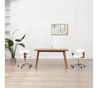 HEFZGDB Silla de comedor giratoria blanca de madera curvada de piel sintética, silla de oficina, ergonómica, altura ajustable con resorte de gas, silla de escritorio moderna para comedor, oficina