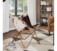 HEFZGDB Sillón Butterfly de piel de vaca auténtica en color marrón y blanco con estructura de hierro - Silla de diseño ergonómico vintage para mayor comodidad y durabilidad