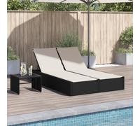 HEFZGDB Tumbona doble con cojín negro de polirratán sintético muebles de jardín de ratán sintético respaldo ajustable al aire libre salón grupo asientos acolchado marco de acero cubierta impermeable