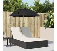HEFZGDB Tumbona doble con cojín y sombrilla de ratán negro, respaldo ajustable en 4 posiciones, fundas extraíbles, muebles de jardín resistentes a la intemperie para terraza y balcón