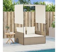 HEFZGDB Tumbona doble con techo y cortinas, color beige, polirratán, juego de muebles de jardín, incluye cojín acolchado para mayor comodidad