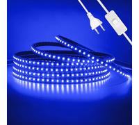 HEGEHE Conexión a AC220-240V Tira de LED,120LEDs/m SMD2835 Flexible Superbright Tira de luz LED cadena de luz de cuerda Autoadhesiva con ON/OFF Alimentación Conmutado para Navidad（20m, Azul）