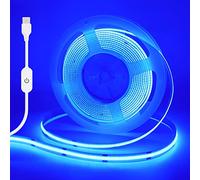 HEGEHE Regulable Tira LED COB 0.5M, 5V 320LEDs/m Súper Brillante Azul LED Tira no impermeable, banda de luz COB LED con soldadura de color blanco regulador táctil para iluminación de armario