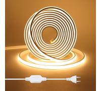 HEGEHE Tira de LED COB 20m, Flexible Tiras de Neón 220V con Cable de Alimentación, Cada Corte de 50cm, 288LEDs/m Blanco Cálido Luz de Cuerda de Alto Brillo para decoración de Navidad e iluminación