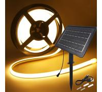 HEGEHE Tira de luces LED Solar 24V, 8 Modos de luces de neón para exteriores, IP65 Tira de Neón Solar Cuttable 5cm, 320LEDs/m Tira LED COB súper brillante para patio, patio(Blanco Cálido,7M)