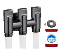 HEIBTENY Divisor de agua de válvula de ángulo de 3 vías de cobre con interruptores independientes para lavadora, fregadero, inodoro, adaptador de salida triple de latón compacto para 4/6 pulgadas (B)