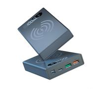 HEIBTENY Funda de banco de energía desmontable para 5 baterías de 12 V PD QC30 USB C, caja de carga rápida, cargador inalámbrico portátil, organizador de almacenamiento con material ABS negro (carga