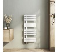 Heilmetz Radiador toallero de Tubo Plano 400 x 899mm, radiador toallero electrico baño Caliente de una Cara, conexión Lateral para toallero de Agua Caliente, Blanco