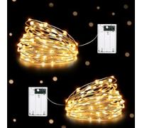 HeiPard Cadena de Luces con Pilas, 5m 50 LED Plata Alambre, 2 Modos para Navidad Guirnalda, Boda, Fiesta, Jardín, Habitación, Terraza, Pared (Blanco Cálido, 2 Pieza)
