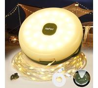 HeiPard Cadena de luces para camping, enrollable, 10 m, 4 en 1, USB, recargable, portátil, para exteriores, con 8 modos de iluminación, temporizador, regulable, resistente al agua, linterna para
