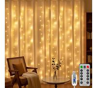 HeiPard Cortina de Luces Interior Exterior 3m x 3m, 300 LED Luces Cortina Navidad, 8 Modos USB Impermeable Cascada Luces con Mando, Timer para Ventana, Habitación, Fiestas, Bodas (Blanco Cálido)