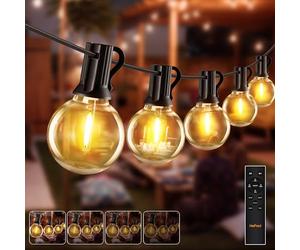 HeiPard Guirnalda Luces Exterior 30m, 50 +3 G40 Bombillas LED, Impermeable IP45 para Navidad, Jardín, Terraza | Control Remoto RF, 3 Modos, 4 Niveles Brillo, Temporizador, Memoria, Calidez 2200K