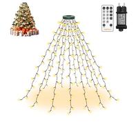 HeiPard Luces Arbol Navidad con Anillo, 1.5m 180 LEDs 12 Cadena Luces de Hadas de interior y exterior 8 Modos temporizador impermeable para 90-150cm árbol de Navidad, blanco cálido