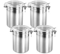 HEIYUET 4 tarros de almacenamiento de acero inoxidable con tapa hermética, 1900 ml, bidón hermético de acero inoxidable, caja de almacenamiento hermética, para azúcar, cereales, café, té, granos