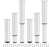 HEIYUET 6 Patas Ajustables para Muebles de Acero Inoxidable, Altura Regulable 180-300 mm, Patas de Metal Blancas con Tornillos, para Cama Sofá Armario Mesa Estante